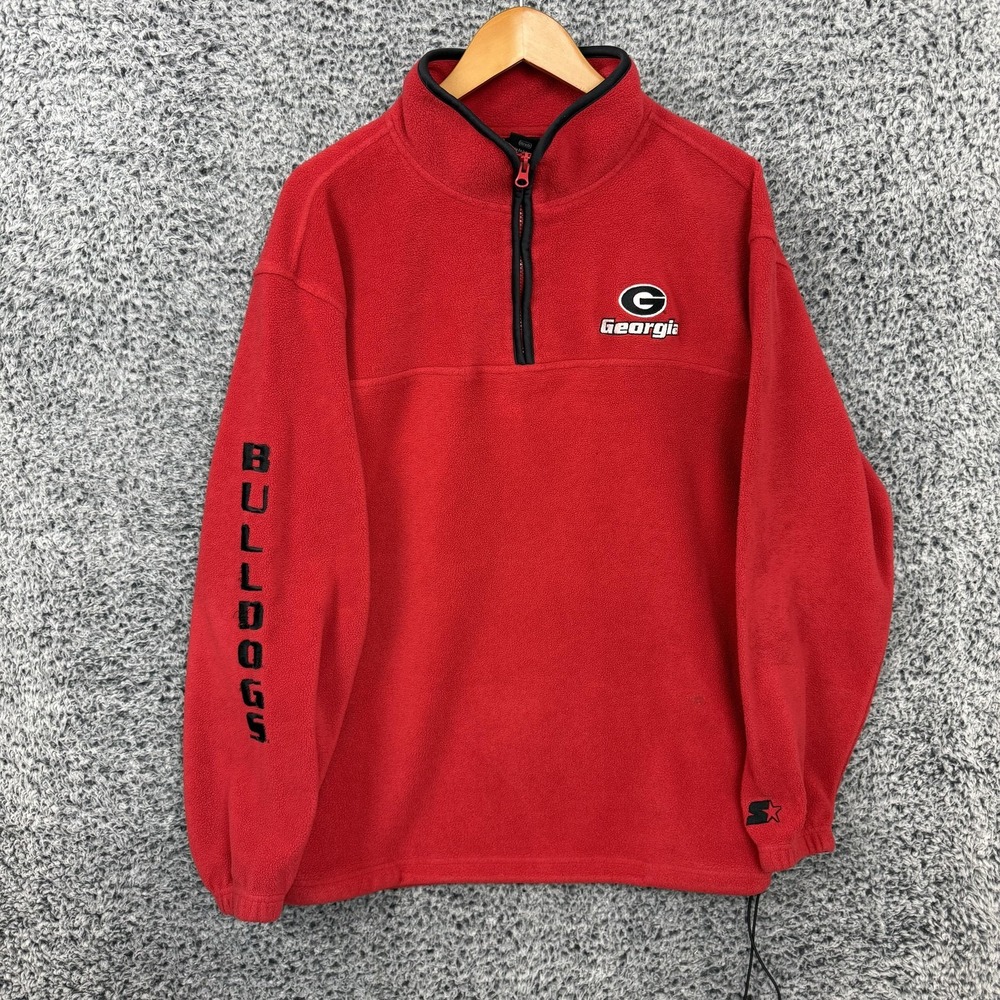 Starter Georgia Bulldogs Jacket Mens XL Red Fleece 1/4 Zip Pullover Football